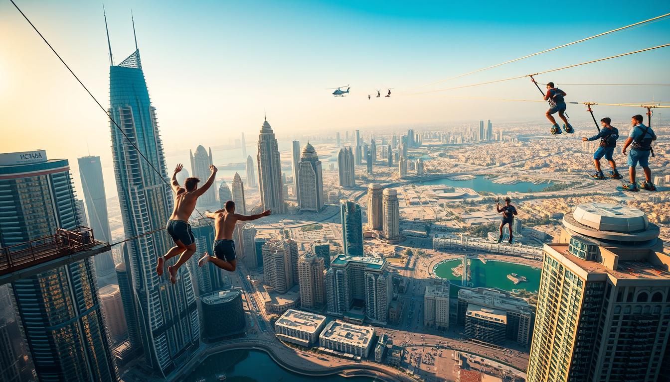 extreme sports in Dubai bungee jumping zipline and flyboarding